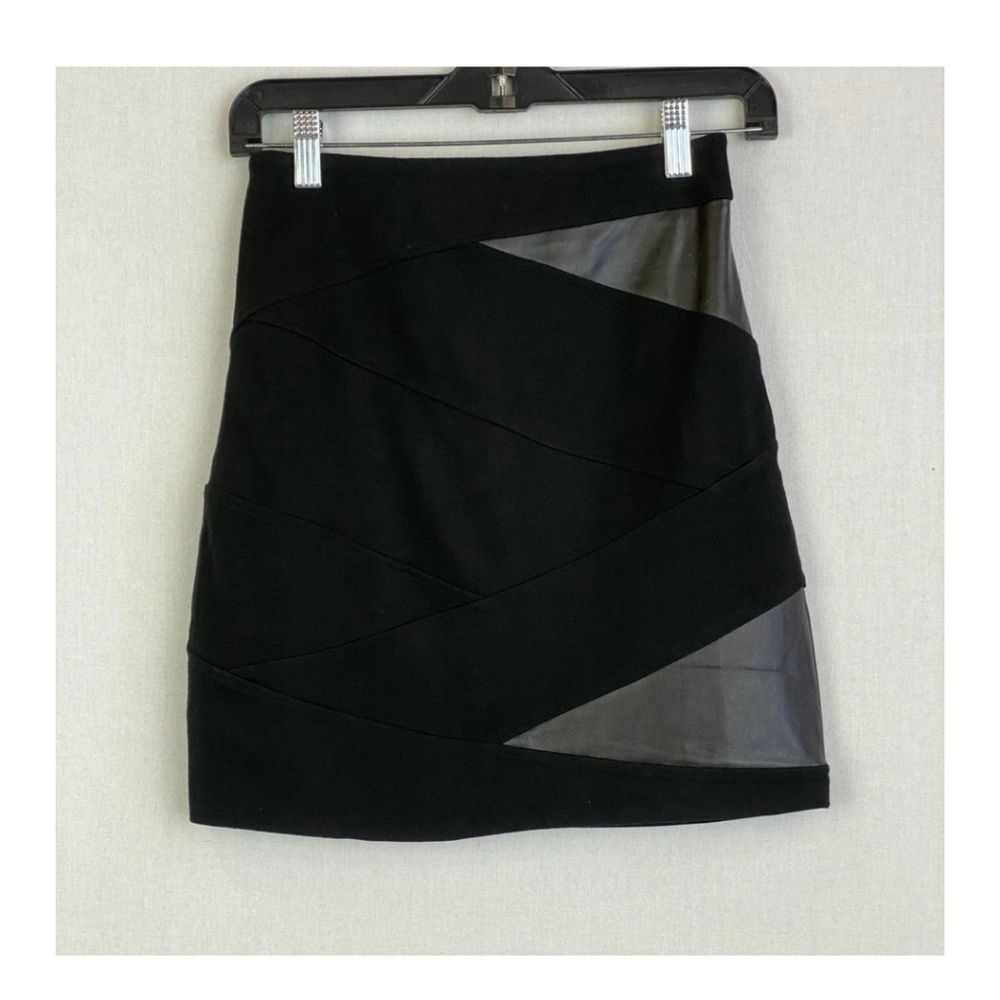 Rafaella Black Bandage Skirt with Faux Leather sz - Picture 4 of 8